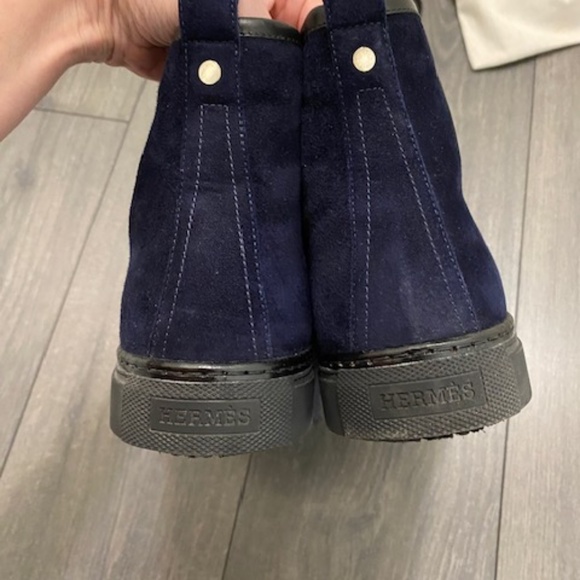Hermes Jimmy Blue Suede High Tops Sneakers Size 11 - Picture 9 of 16